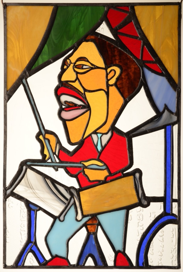 Stained glass — a vocalist in red